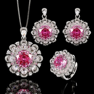 Factory Wholesale Eco-friendly Copper 12-10MM Cubic Zirconia <b>Bridal</b> Floral Pendant Earrings Set Jewelry Sets for Women - Product Image 2
