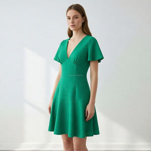 Abito Mini a Campana con Effetto Stropicciato Personalizzato per <span class=keywords><strong>Donne</strong></span>, Vestiti con Scollo a V Profondo per Signore - Product Image 1