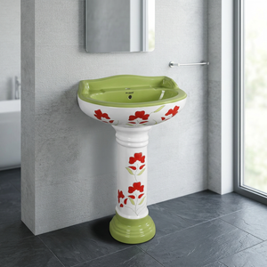 Juego de Lavabo de Cerámica Vinus con Impresión de Doble Color y Pedestal Completo Decorativo - Product Image 4