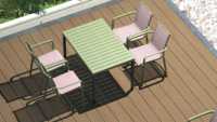Chaise de patio extérieure empilable H-749 en polypropylène vert, imperméable, imprimée anti-UV, dossier en maille, design moderne, tissu écologique, garantie 2 ans