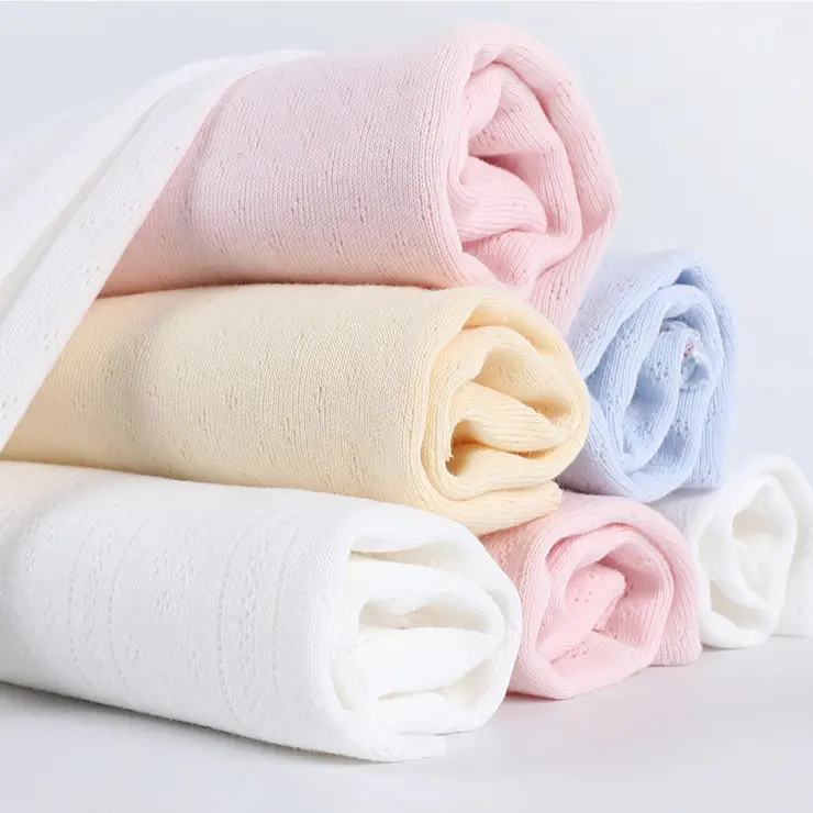Nhà Máy Bán Buôn Dệt Kim Pointelle 3D Jacquard 100% Chải Kỹ Cotton Jacquard Vải Cho Bé Romper T-Shirt Tank Top Trẻ Em Pajama