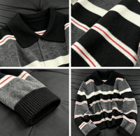 Pull Polo Rayé Homme Vintage en Laine Tricotée Style Décontracté Ample Manches Longues – Tricot Rayé pour Homme