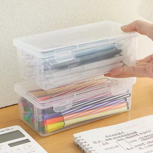 Organisateur de bureau minimaliste transparent, boîte à papeterie en <span class=keywords><strong>plastique</strong></span> transparente pour stylos de bureau et articles divers de bureau - Product Image 4