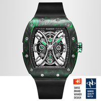 Reloj Mecánico Tonneau con Caja de Fibra de Carbono de 42 mm y Logotipo Personalizado, Correa de Goma FKM, Reloj de Pulsera Deportivo Automático de Lujo para Hombre NH05
