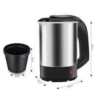 Bouilloire électrique de voyage en acier inoxydable de 0,5 L, petite et portable, avec 2 tasses et protection contre l'ébullition à sec