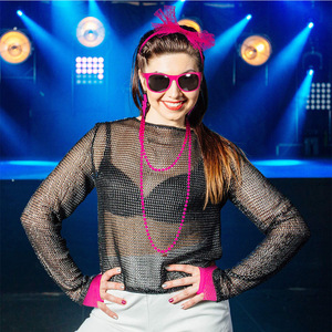 Neon Pink Bachelorette Party Costume Set Headband <b>Fishnet</b> Gloves Sunglasses Beads Earrings Halloween Props - Product Image 4