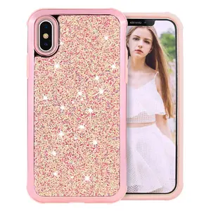 Saiboro Glitter Paillette Electroplating PC Back Cover Inner Soft TPU Cellphone Case for iPhone X Xr Xs Max