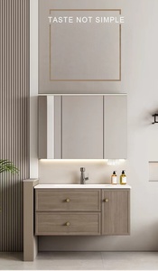 New Chinese style bathroom cabinet ceramic integrated basin walnut color smart mirror cabinet wash basin - Product Image 6