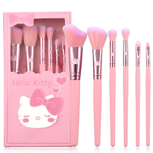 6 pièces KT chat dessin animé maquillage pinceau ensemble <span class=keywords><strong>Hello</strong></span> <span class=keywords><strong>Kitty</strong></span> manche en bois ombre à paupières brosse outil de maquillage - Product Image 1