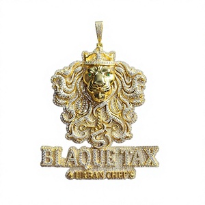 Pendentif Tête de Lion Iced Out en Argent 925 Plaqué Or avec Moissanite, Collier Hip Hop - Product Image 1