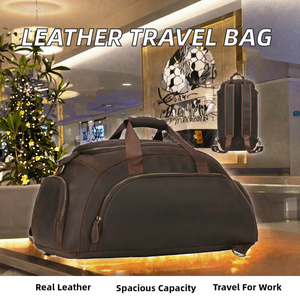 Genuine <b>Leather</b> Travel Duffel <b>Bag</b> Vintage Weekender Backpack Large Capacity Zipper Closure Business Travel - Product Image 2