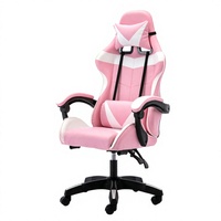 Chaise de jeu rose réglable en hauteur, pivotante, style course, avec appui-tête