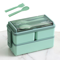 Boîte à bento japonaise mignonne à double couche grande capacité, sans BPA, avec cuillère et fourchette, compatible micro-ondes, réutilisable, empilable, pour préparation de repas au travail