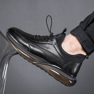 Chaussures de marche et de course noires personnalisées avec logo d'entraîneur, en cuir véritable, avec coussinets, baskets décontractées - Product Image 1
