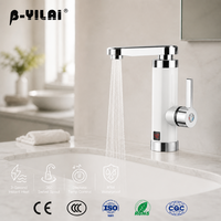 Robinet d'eau électrique instantané 3000W sans réservoir, blanc brillant avec anneaux décoratifs chromés, bec large, levier unique, chauffage rapide
