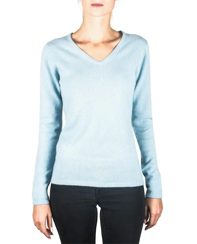 Hot Sale Soft Fancy V Neck Warm 100% Cashmere Girls Women Knit Blank Pullover Sweater