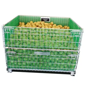 Warehouse Industrial Steel Pallet Cage Metal Folding Wire Mesh Crate