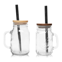 Smoothie au café glacé 16oz 20oz gobelet à boire tasses en verre avec pailles et couvercles en bambou pot Mason avec poignée