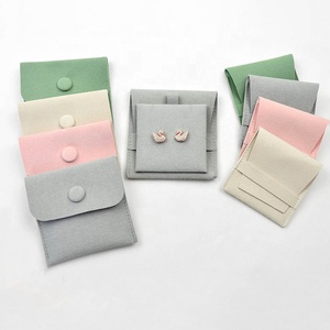 Custom Logo Microfiber Jewelry Pouch Folded Envelope Button Flap Jewellery Packaging Bag Jewelry Organizer Pouch with Insert <strong>Pad</strong> - Product Image 4
