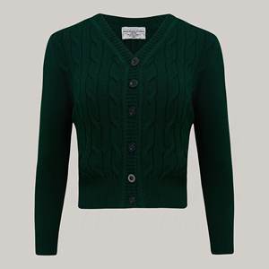Cardigan en tricot torsadé OEM ODM vert forêt, style vintage années 1940, tricot pour femmes, The Seamstress of Bloomsbury - Product Image 5