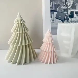 LOVE'N LV233W Origami Folding Fan Candle Silicone Mold DIY Geometric Rotating Pine Candle Scented Christmas Tree