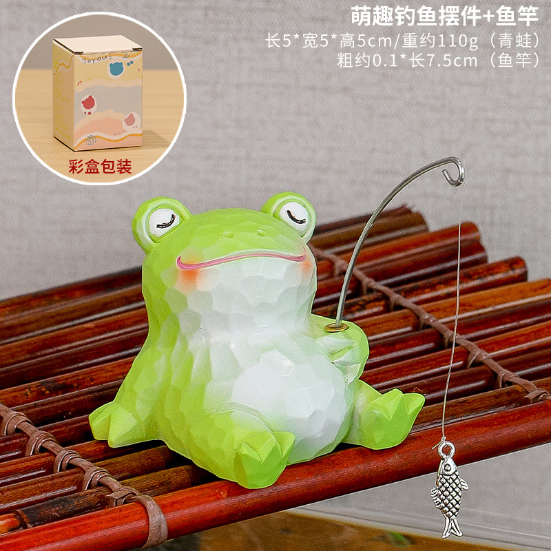 Figurine de pêche mignonne : canne à pêche grenouille