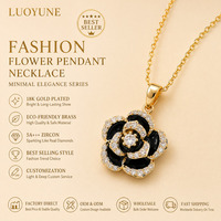 LYOYUNE Collier de luxe plaqué or 18 carats avec pendentifs fleur en laiton et zircon, motif peinture à l'huile de haute qualité, pour femme, idéal comme cadeau