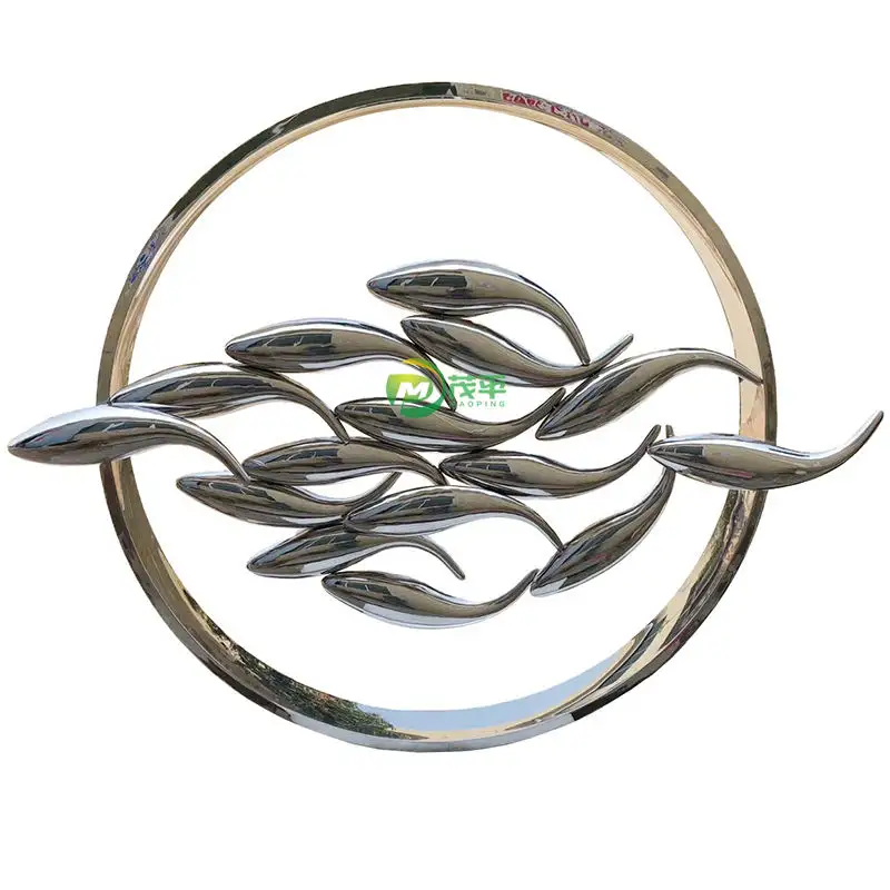 OEM&ODM High Quality Interior Decor Stainless Steel Art a group of fish Sculpture on wall decor Fish Stainless Steel Sculpture