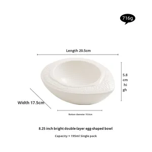 Plato de Cerámica Moderno Minimalista con Acabado Brillante en Forma de Huevo, Vajilla Blanca de Alta Gama para Hotel, Plato Artístico para Postre - Product Image 6