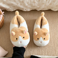 XIXITIAO Chaussons en peluche pour femmes, motif animaux mignons (chat, hamster), à bout fermé, chauds et douillets pour l'hiver, pantoufles d'intérieur