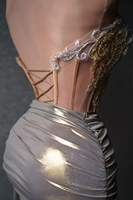 Vestido de Novia MF de Dos Piezas con Encaje y Lentejuelas, Sin Mangas, Corte A, Cintura Imperio, Sexy, Mini, de Poliéster, con Diseño Geométrico de Robot