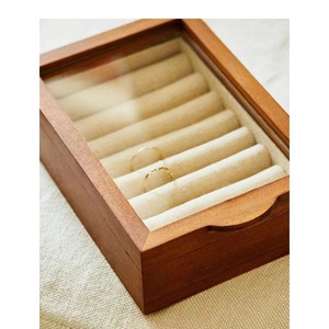 Furun Solid Wood Jewelry Box Rectangle Transparent Lid Cotton Lining <b>Ring</b> Earring <b>Storage</b> Box - Product Image 3
