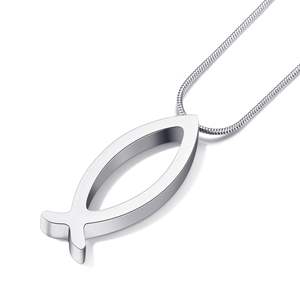 สร้อยคอจี้รูปปลาพระเยซูสำหรับผู้ชายและผู้หญิง ทำจากสแตนเลส รุ่นใหม่ ดีไซน์โปร่ง ของขวัญคริสเตียน ขายส่ง หลายขนาด - Product Image 4