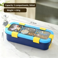 C721 Boîte à bento scellée à 3 grilles en acier inoxydable de qualité alimentaire Boîte à lunch divisée avec dessin animé Conteneur à aliments au micro-ondes imprimé mignon