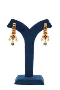 ชุดสร้อยคอทองคำ22K หรูหราพร้อมต่างหูหินสีแดงและสีเขียวเครื่องประดับเจ้าสาวอินเดียสำหรับงานแต่งงานและงานปาร์ตี้ - Product Image 2