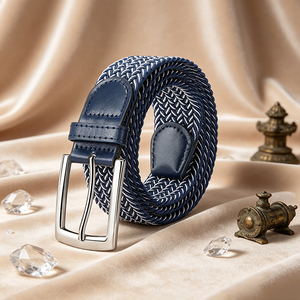 Vintage Modern Pin Buckle Steel Casual Woven Braided <b>Elastic</b> Stretch Golf <b>Belt</b> for Men - Product Image 2