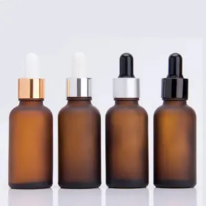 Amber Frosted Recyclable Glass Bottle 5 10 15 30 50 100 Ml 1 Oz 2 Oz 4 Oz Essential Oil Glass Bottle With Gold Pipette Dropper