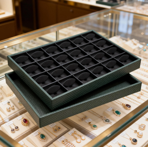 Bandeja de exhibición de cuero sintético PU verde de moda con textura de piel de serpiente para pendientes, anillos, colgantes y collares, bandeja de exhibición combinable libremente - Product Image 1