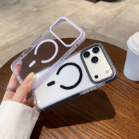 Coque magnétique transparente pour iPhone, dos en acrylique cristallin aux couleurs vives, anneau de protection de caméra surélevé, résistante aux chocs, prise en charge des commandes en gros OEM