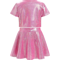 Ensemble haut court à manches courtes métallisé brillant pour filles avec jupe plissée, tenue de danse scintillante pour spectacle sur scène