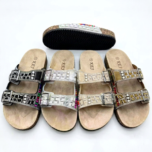 Sandalias de Corcho con Doble Tira para Mujer, con Pedrería, Transpirables, Ligeras, Chanclas de Playa, Zapatos Casuales de Verano - Product Image 1