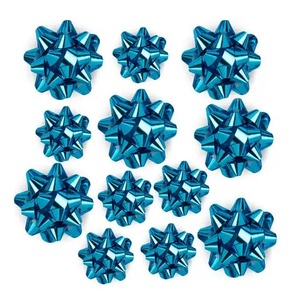 Cintas de Regalo de Poliéster Satinado de Doble Cara con Lazo Azul Estrella Personalizado, con Decoraciones Metálicas Tejidas e Impresión Digital para Navidad - Product Image 1