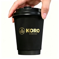 Gobelets en papier à café noirs jetables avec logo personnalisé, estampage à chaud doré, imperméables, 12 oz, 16 oz, double paroi, en papier épais pour boissons chaudes