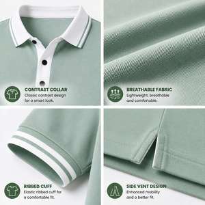 Collared Manche Longue Men's Contrast Collar <b>Long</b> <b>Sleeve</b> <b>Golf</b> <b>Shirt</b> Chest Pocket Smart Casual Business Top Custom Private Label - Product Image 3