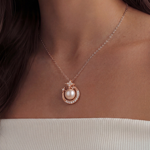 Collar con Colgante de Estrella y Luna Creciente en Oro Rosa y Cobre, con Circonitas y Perla de Agua Dulce, Joyería Celestial para Mujer - Product Image 4