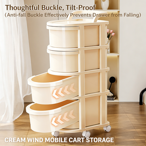 플라스틱 현대식 스탠딩형 롤링 유틸리티 카트 (손잡이 및 바퀴 포함) 간식 랙 트롤리 바닥 서랍 - Product Image 6