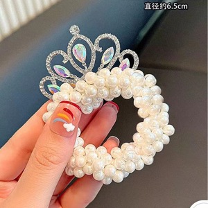 Diadema con corona para niños, lazo para el pelo de princesa, nuevo estilo coreano, flores de perlas, moño para niña, banda elástica - Product Image 2
