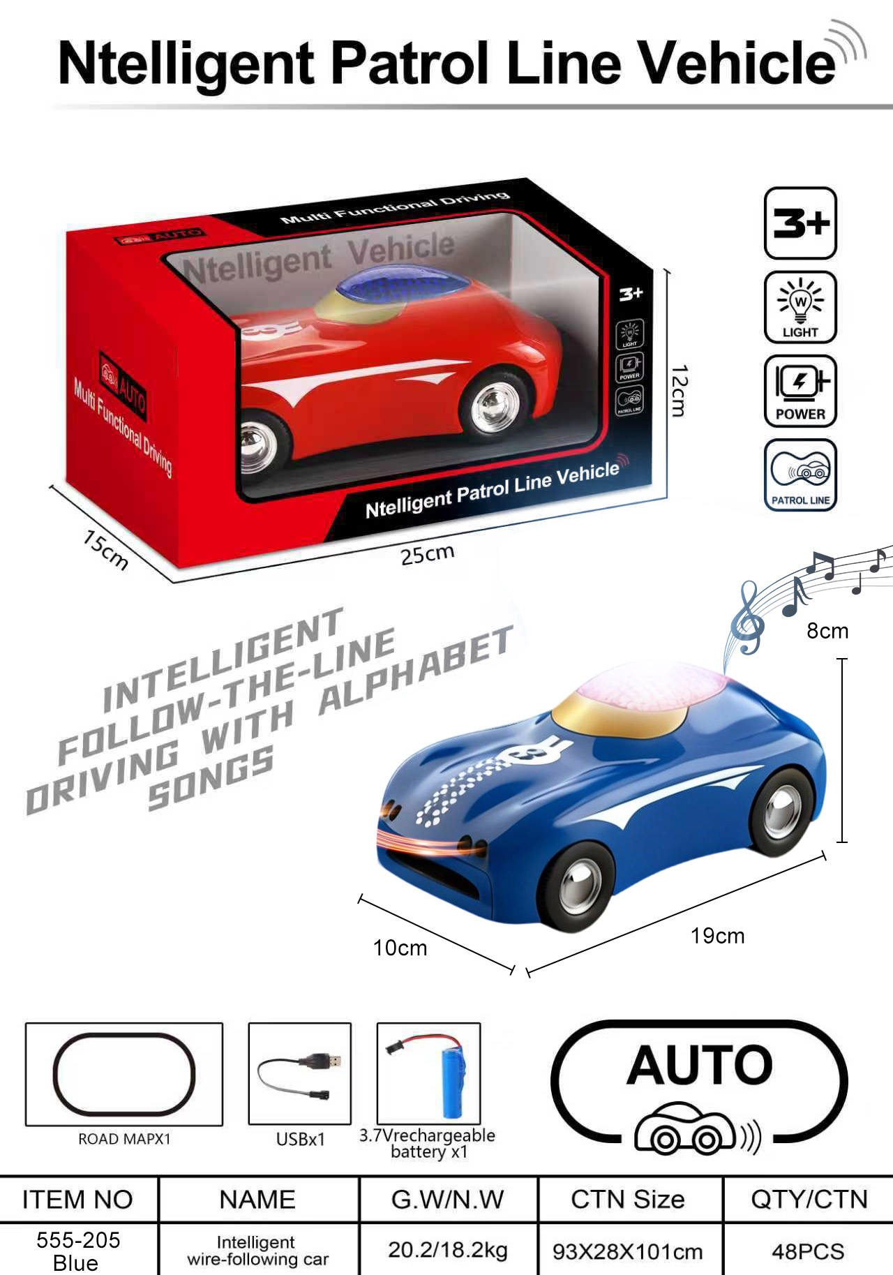 555-205 Bleu (Lumières + Chanson des Lettres) - Version Rechargeable - Boîte Fenêtre