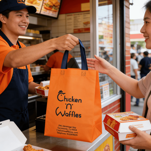 ถุงผ้าไม่ถักทอสำหรับไก่ทอด<span class=keywords><strong>เกาหลี</strong></span> ราคาประหยัด ถุงช้อปปิ้งผ้า ถุงผ้าหิ้วแบบมีหูหิ้วและโลโก้สำหรับเสื้อผ้า - Product Image 2