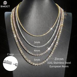 यूरोपीय मानक स्टेनलेस स्टील गहने 3 मिमी 4 मिमी 5 मिमी ज़िरकॉन टेनिस चेन हार 316 एल स्टेनलेस स्टील टेनिस हार - Product Image 6